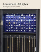 SONGMICS 6 LEDs Mirror Jewelry Cabinet, 47.2-Inch Tall, Lockable - Image 4