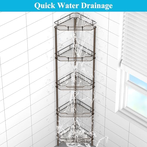 HuggieGems Metal Floor Standing Corner Shower Caddy, Bronze, 5 Tier - Image 4