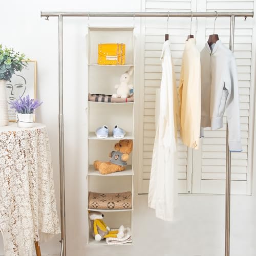 BrilliantJo 6 Shelves Hanging Closet Organizer, 2 Pack Hanging Storage with 4 Side Pockets for Clothes Shoes, 43.5"x12"x12"(Beige) - Image 5