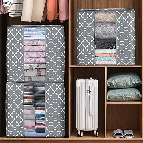 WISELIFE Storage Bags [3 Pack/100L] Large Blanket Clothes Organization and Storage Containers for Comforters,Bedding, Foldable Organizer with Reinforced Handle, Clear Window, Sturdy Zippers,Light Gray | Large Blanket for Comforters,Bedding, Foldable Or... - Image 4