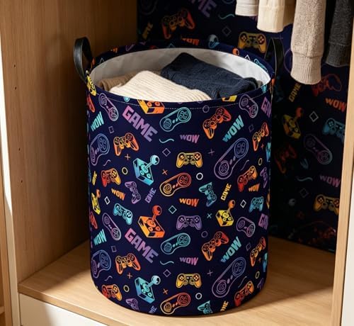 Essme Kids Laundry Basket,Game Hamper Collapsible Waterproof Storage Bin for Boys,Gift Baskets(Color Game) - Image 6