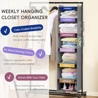 Weekly Hanging Closet Organizer for Kids, 6-Shelf Clothes Storage with Labeled Days of The Week Monday Through Friday, Weekday and Weekend, Days of The Week Clothes Organizer - Image 3