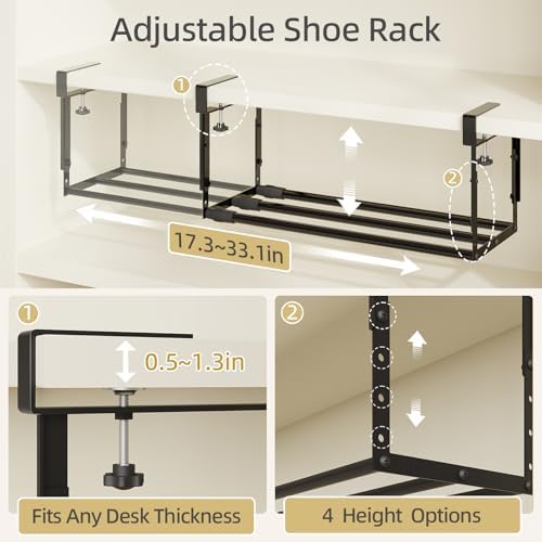 Expandable Shoe Rack Organizer for Cabinet, Adjustable Hanging Under Shelf Storage, Sturdy Round Tube Design, Space Saving Shoe Shelf for Closet, Entryway, Laundry Room, Black - Image 5