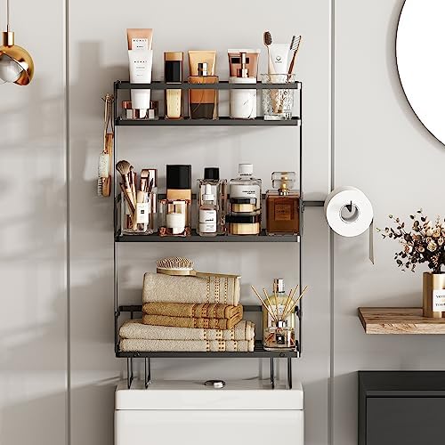 Godboat 3-Tier Over Toilet Storage Shelf, Wall-Mount with 2 Hook/Paper Rack - Image 3