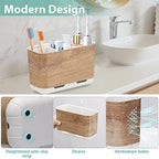 Boperzi Toothbrush and Toothpaste Holder Wood Grain for Bathroom Countertop with Adjustable Dividers, Toothpaste Caddy Organizer Storage Rustic Decor Set Freestanding Anti-Slip for Shower,Family,Kids - Image 2