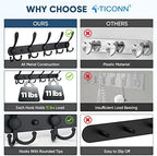 TICONN Wall Mounted Coat Rack, Five Heavy Duty Tri Hooks All Metal Construction for Jacket Coat Hat in Mudroom Entryway (Matte Black, 2-Pack) - Image 3
