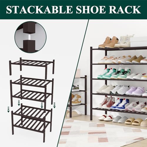 Smiry Bamboo Shoe Rack, 16 Vertical Slats, 5 Tier - 33.7" Wide, Brown - Image 5