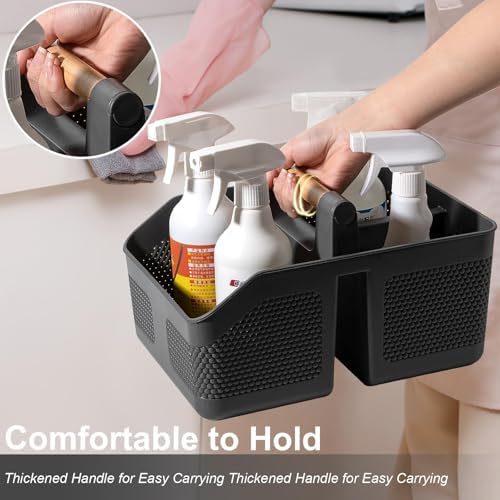 Plastic Shower Caddy Portable Shower Basket with Bamboo Handle, Dark Gray - Image 5