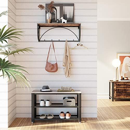 VASAGLE 3-Tier Shoe Rack, Storage Bench with Metal Mesh Shelves and Seat - Image 2