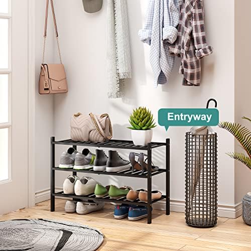 viewcare 3-Tier Black Bamboo Shoe Rack for Entryway, Stackable | Foldable | Natural, Shoe Shelf Storage Organizer for Hallway Closet, Free Standing Shoe Racks for Indoor Outdoor - Image 5