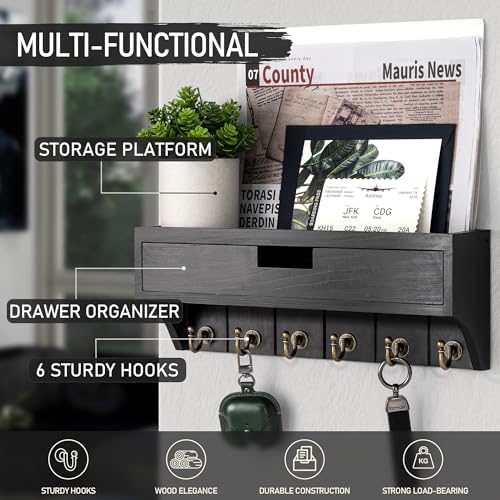 Rebee Vision Key Holder Wall Mount with Drawer, Shelf for Room Decor, Black - Image 3