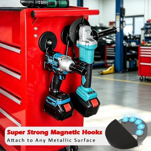MUTUACTOR Super Power Magnetic Hooks Heavy Duty,2packs Strong Large Magnetic Hooks for Power Tools Organization Heavy Duty Hooks for Cordless Drills Impact Drivers Power Spanners Metal Tool Chest - Image 2