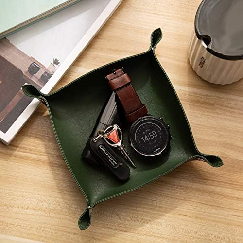 Leather Jewelry Valet Tray for Women and Man (Dark Green-B) - Image 6