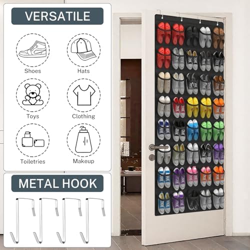 Over the Door Shoe Organizer,40-Pocket Hanging Shoe Rack for Closet Door,Shoes Storage Holder Hanger with Large Mesh Pocket for Women Men Shoes,Flip Flops(Black) - Image 2