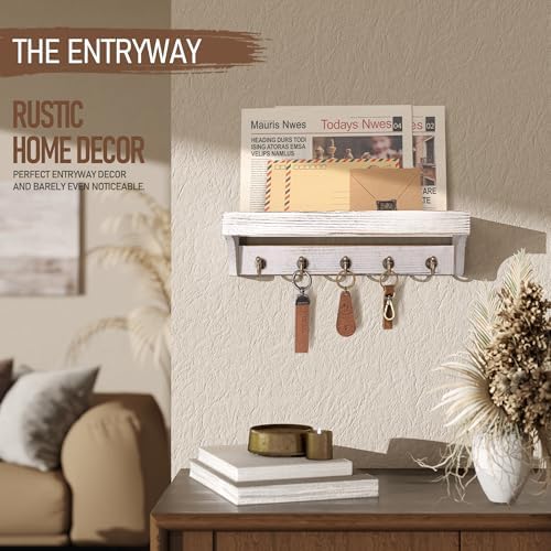 Rebee Vision Key Holder Wall Mount with Shelf for Living Room, Whitewash - Image 3