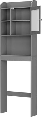 SUPER DEAL Over The Toilet Bathroom Storage Cabinet Freestanding Wooden Bathroom Organizer with Adjustable Shelves and Glass Door, Gray - Image 7