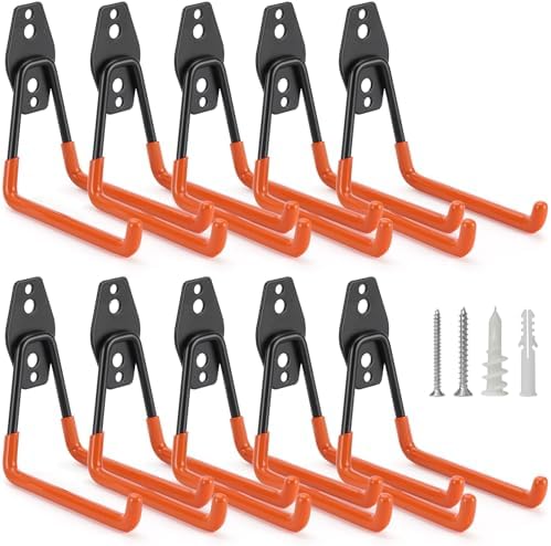 10 Pack Garage Hooks Heavy Duty Storage Organizer Wall Mount Power and Garden Tool Hangers, for Hanging Ladders, Ropes, Hose, Bulk Items by LUPYJI