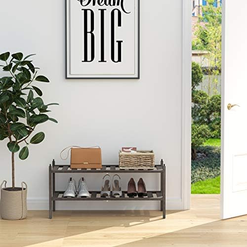 Dranixly Bamboo 2-Tier Shoe Rack Stackable Shelf Storage Organizer for Entryway, Hallway and Closet, 27.2"x11"x13.2" (Mocha) - Image 2
