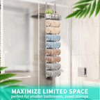 HapiRm Towel Racks for Bathroom Storage - 9 Tier Over The Door & Wall Mount Rolled Towel Storage Organizer Holder with Metal Shelf Basket for Small Bathroom, Camper, Rv - Sliver, Patented - Image 6