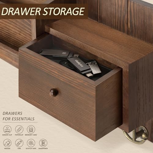 Rebee Vision Pine Wood Key Holder Wall Mount with Mail Sorter, Retro Brown - Image 4
