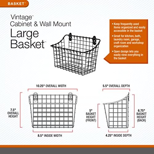 Spectrum Large Wall Mounted Wire Basket Industrial Gray Kitchen Wall Mount Organizer Storage Basket, Wire Basket for Kitchen Bathroom Pantry Organization, Wall Hanging Wire Caddy for Modern Homes - Image 2