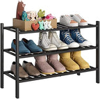 BMOSU 3-Tier Bamboo Shoe Rack Premium Stackable Shoe Shelf Storage Organizer for Hallway Closet Living Room Entryway Organizer (Black Bamboo) by BMOSU