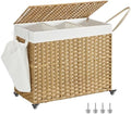 SONGMICS Rolling Laundry Hamper with Lid, 160 L 3-Section Synthetic Rattan by Unknown