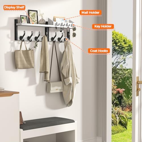 Evermagin 29" Coat Rack Wall Mount with Shelf for Entryway, White - Image 4