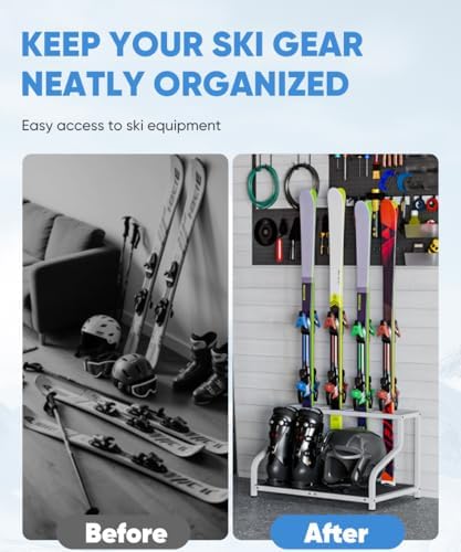 Mondazie Ski Storage Rack for Garage, 4 Pair White - Image 6