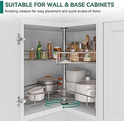 YITAHOME 28-Inch Kidney Shaped Chrome Pie Cut 2-Shelf Lazy Susan Corner - Image 4