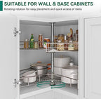 YITAHOME 28-Inch Kidney Shaped Chrome Pie Cut 2-Shelf Lazy Susan Corner - Image 4