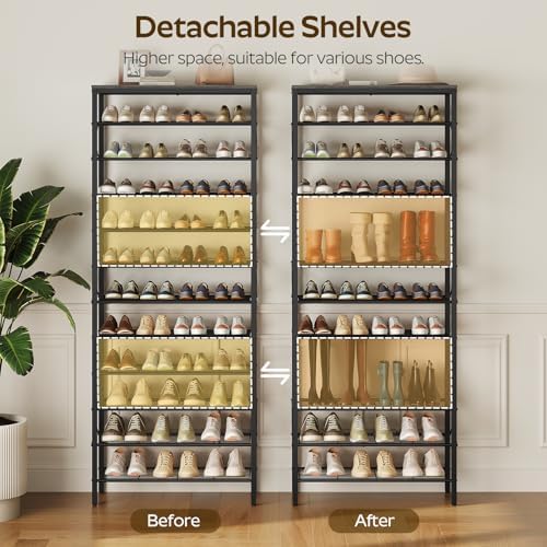 YATINEY 12 Tier Shoe Rack, Large Capacity Shoe Storage Organizer Holds 48 Pairs, Sturdy and Stable, for Entryway, Hallway, Closet, Dorm Room, Charcoal and Black SS12BC - Image 5