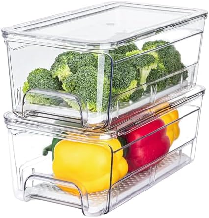 Pull Out Fridge Organizer Drawer, 2-Pack Refrigerator Drawer Organizer by Brippo