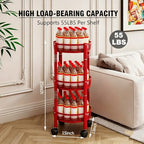 3-Tier Foldable Rolling Cart, Collapsible Metal Utility Cart with Wheels, Assembly-Free, Round Storage Organizer Trolley for Kitchen, Bathroom, Dorm, Nursery-Red - Image 3