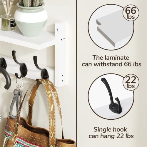 AMBIRD 34.2" L Wooden Wall Coat Hooks with Shelf - Versatile and Decorative Wall-Mounted Storage - 10 Hooks for Hanging Coats, Hats, Keys, Bags, Scarves - Ideal for Entryways, Bedrooms, Closets(White) - Image 7