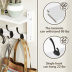 AMBIRD 34.2" L Wooden Wall Coat Hooks with Shelf - Versatile and Decorative Wall-Mounted Storage - 10 Hooks for Hanging Coats, Hats, Keys, Bags, Scarves - Ideal for Entryways, Bedrooms, Closets(White) - Image 7