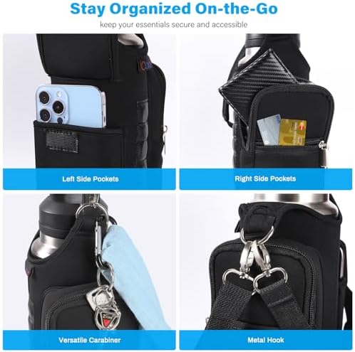 icolor Magnetic Gym Bag Water Bottle Carrier Holder with Phone Pockets & Shoulder Strap,Gym Magnetic Bag 5 Built-in Magnets Gym Accessories Organizer Sling Bottle Bag Pouch Sleeve - Image 4