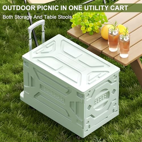 VECELO Foldable Shopping Cart with Wheels, Collapsible Rolling Crate for Groceries, Folding Storage Box with Handle, Three Modes of Use, Ideal for Teacher, Trip, Outdoors, Etc., 23GAL, Green - Image 5