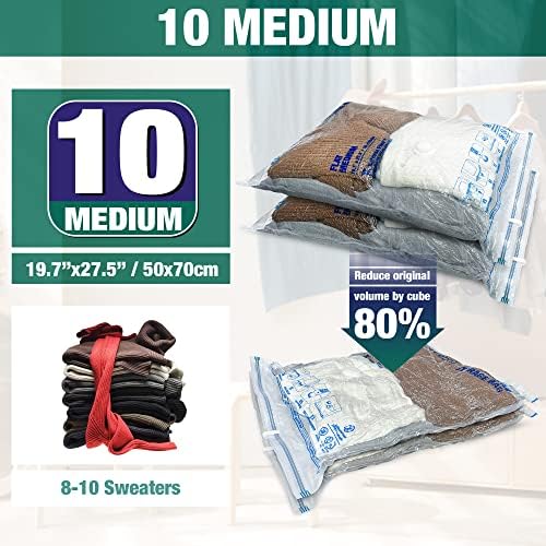 Vacuum Storage Bags, 10 Medium Space Saver Vacuum Seal Bags, Space Bags, Vacuum Sealer Bags for Clothes with Travel Hand Pump (10M) | Home and Travel, Airtight Triple Seal, Save 80% Space, Hand Pump, Work with Vacuum, Double Zip, Reusable, Easy to Use - Image 2