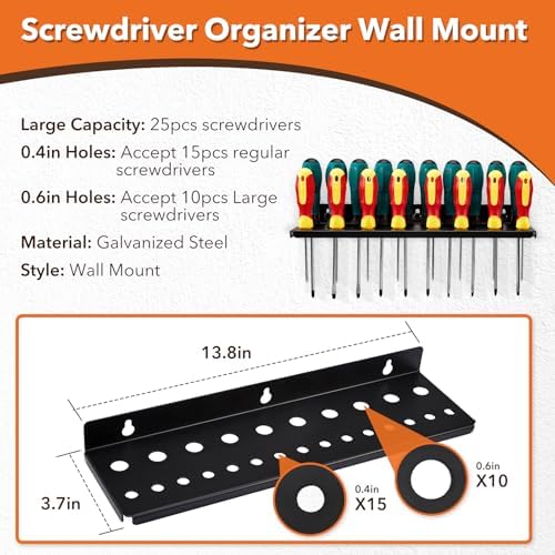 4Pcs Wall Mount Tool Organizer Set,Include Screwdriver Organizer,9mm-24mm Wrench Holder,Pliers Holder,Hammer Rack,Galvanized Steel Hand Tool Storage for Workshop,Shed,Garage,Home - Image 6