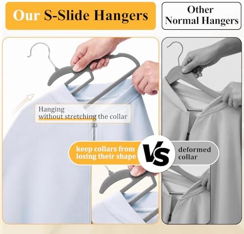 Velvet Hangers 50 Pack, S-Shaped and Stackable Felt Hanger(Gray) - Image 4