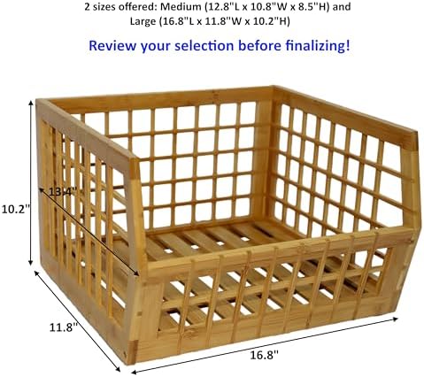Bamboo Stackable, Open Front, Large Storage Bins With Tray Lid -Set of 2 - Image 2