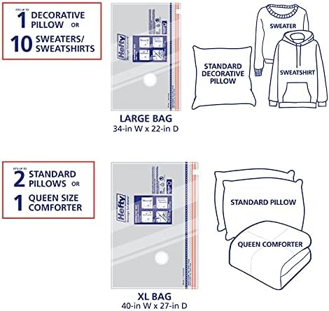 Hefty Shrink-Pak Vacuum Storage Bags - Space Saver for Under Bed Storage, Clothing and Comforters, Odor Resistant, 3X More Storage Space - 3 Large, 3 XL Bags - Image 5