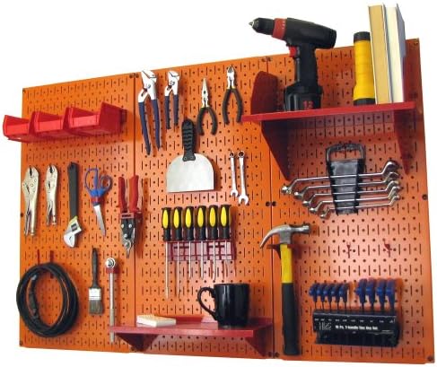 Wall Control Pegboard Organizer 4 ft. Metal Pegboard Standard Tool Storage Kit with Orange Toolboard and Red Accessories by Wall+Control