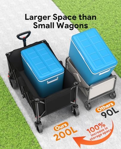200L Wagons Carts Foldable with Wheels and Brakes for Camping Grocery - Image 2