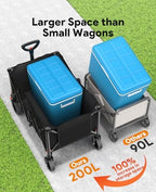 200L Wagons Carts Foldable with Wheels and Brakes for Camping Grocery - Image 2