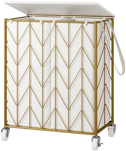 WOWLIVE Double Laundry Hamper with Lid, Rolling Laundry Basket with Wheels by WOWLIVE