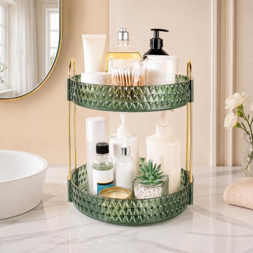 Large Capacity Rotating Makeup Organizer Perfume Stand Holder, 2 Tier Green - Image 6