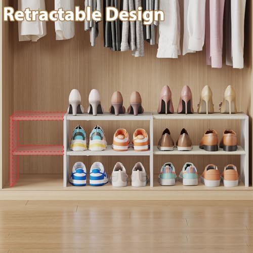 X-cosrack Long White 11.02″Shoe Rack for Closets, Stackable and Expandable Shoe Organizer, Suitable for Entryways, Garages, Storage Shelves Made of MDF, Oxford Cloth and Iron - Image 2