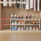 X-cosrack Long White 11.02″Shoe Rack for Closets, Stackable and Expandable Shoe Organizer, Suitable for Entryways, Garages, Storage Shelves Made of MDF, Oxford Cloth and Iron - Image 2